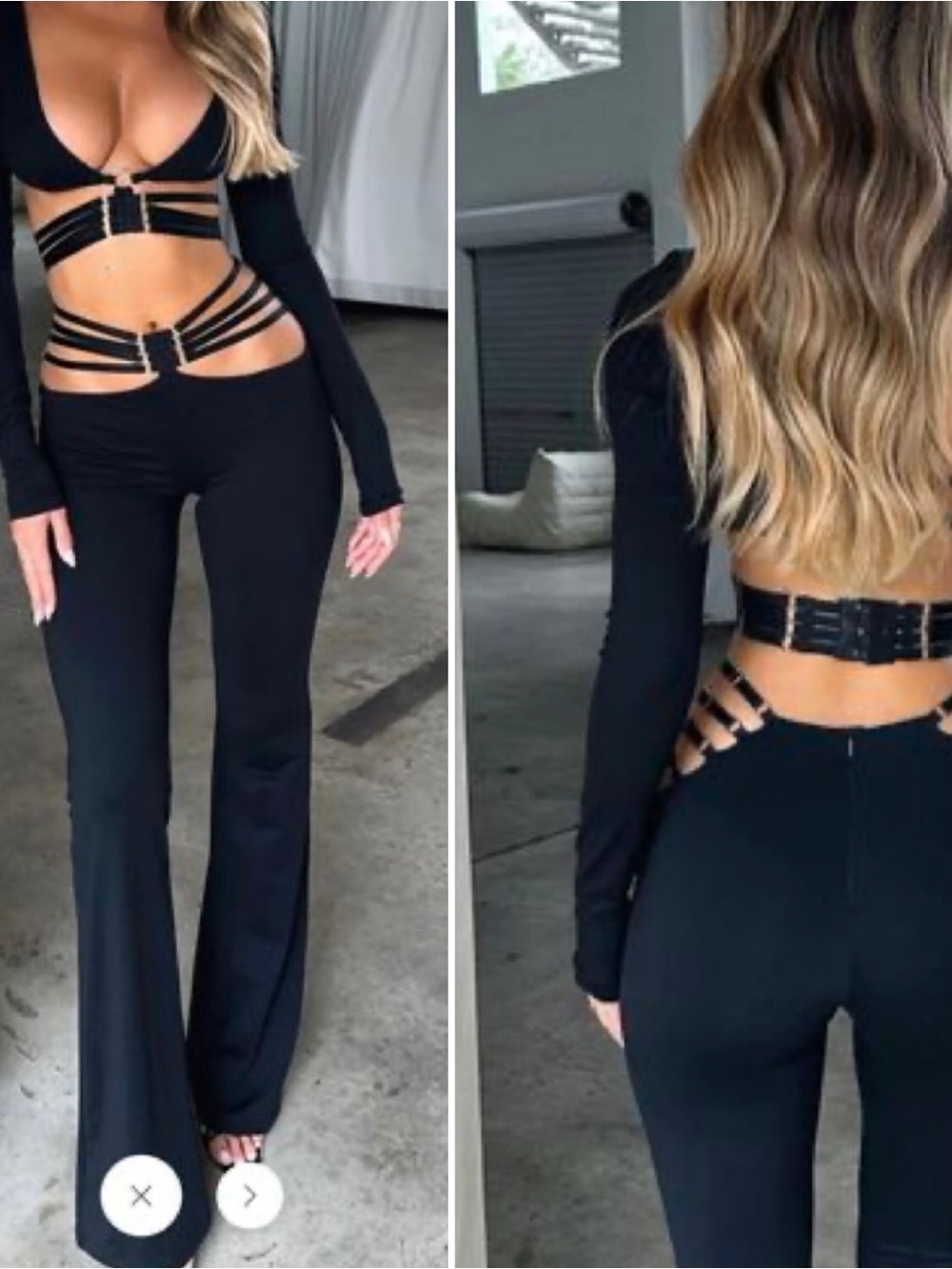 Outcast Black Strappy Flared Pants - High-Waist Bootcut